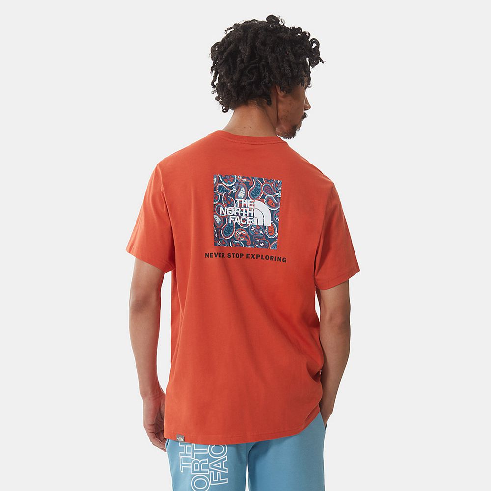 The North Face T-Shirts Mens Australia - The North Face Redbox Orange / Blue (DNK-076538)